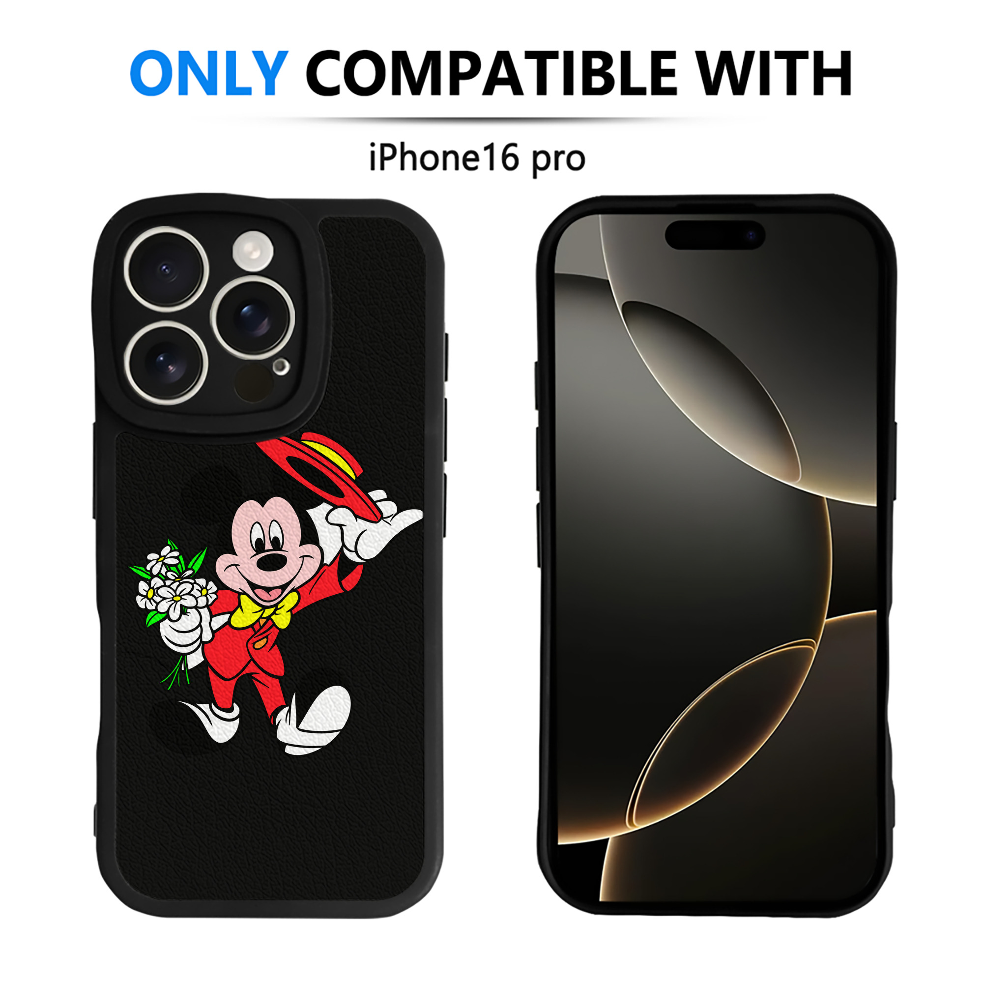 （画像用） ミッキーマウス Mickey Mouse 【iPhone 16シリーズ対応】シリコンスマホケース（レザー調） 材質：シリコン